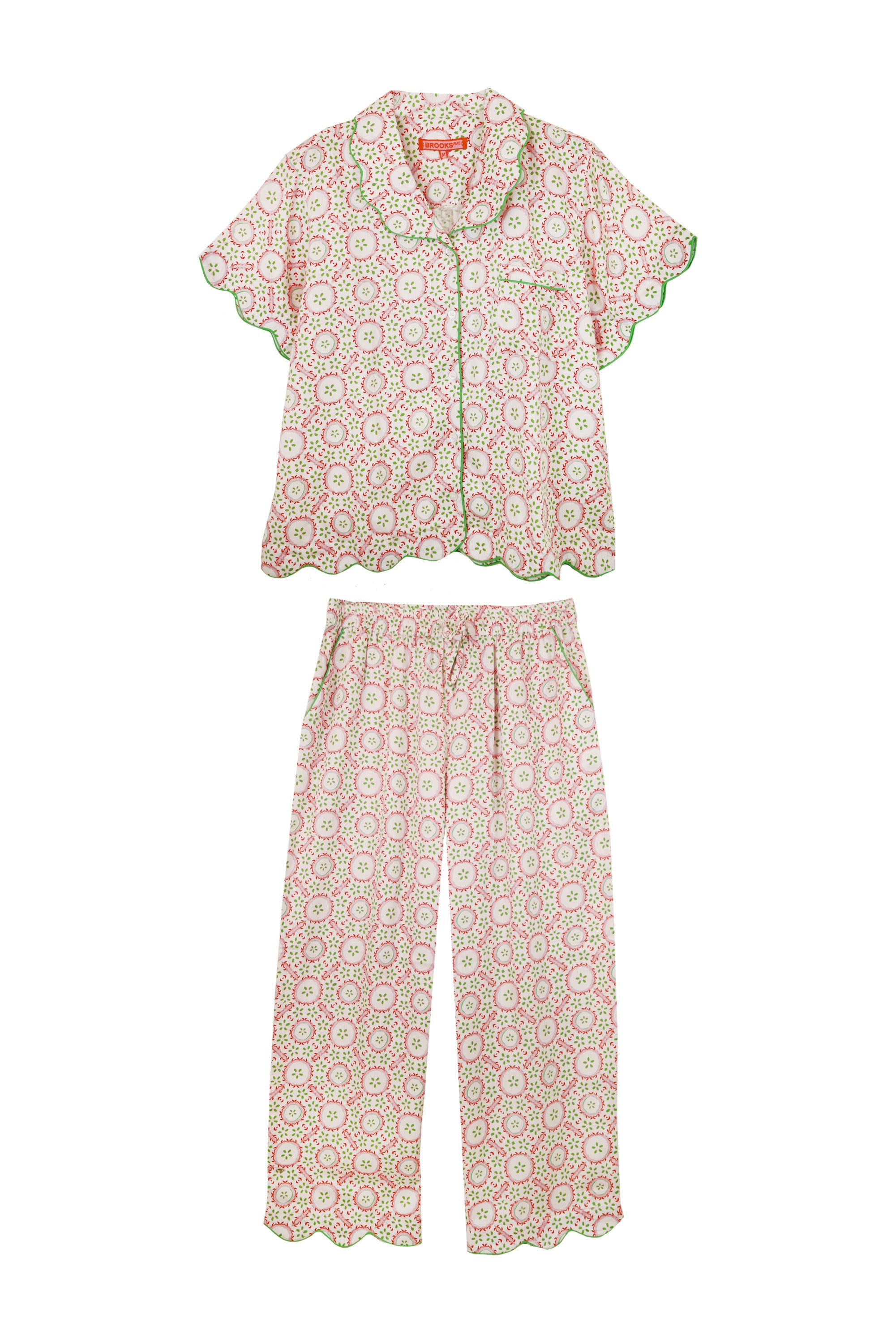 Scalloped Pajama Set - Long Pant with Short Sleeve Top - Rosie