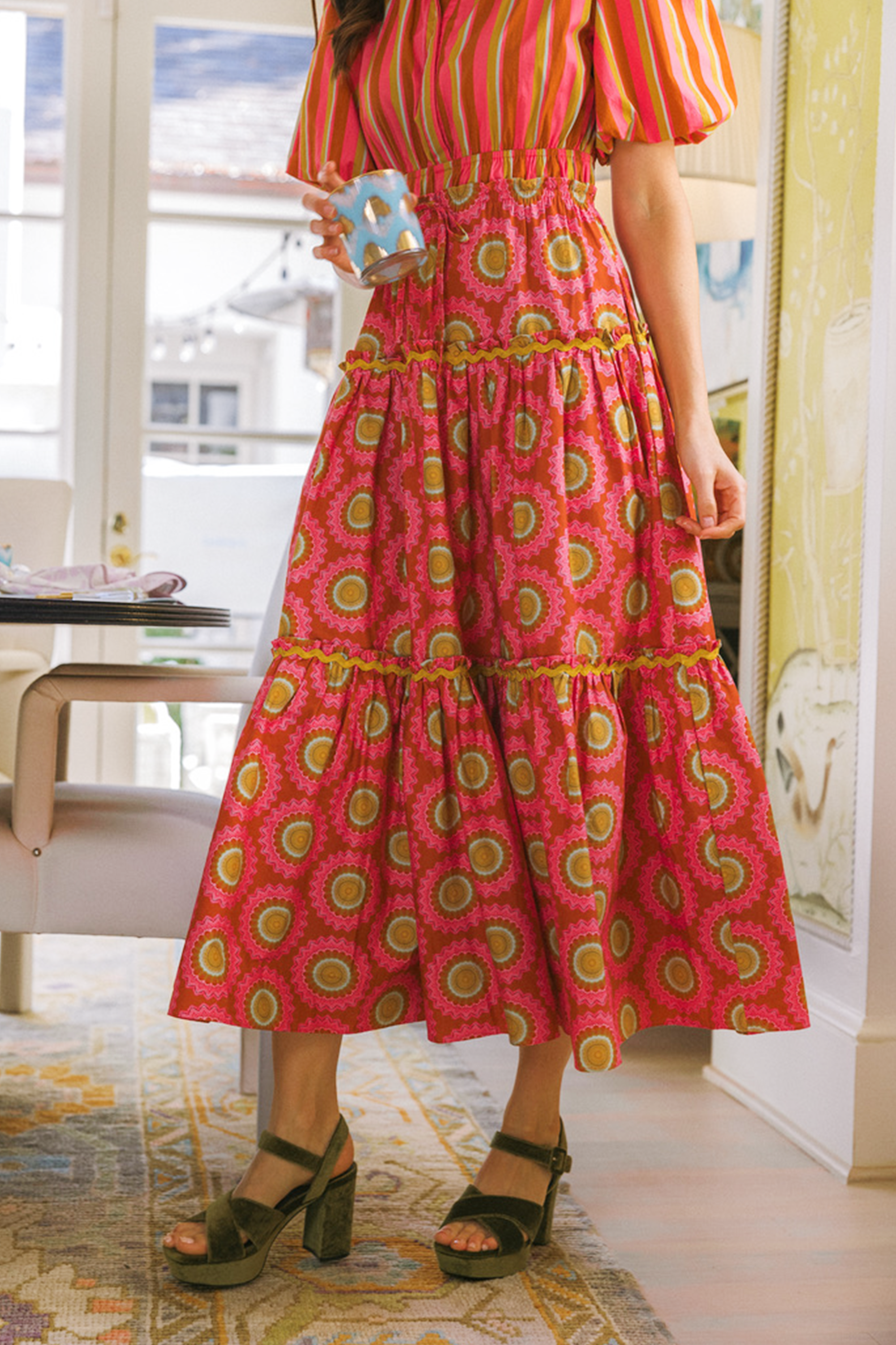 Banyan Street Puff Sleeve Dress - Sunflower Pink & Stripe