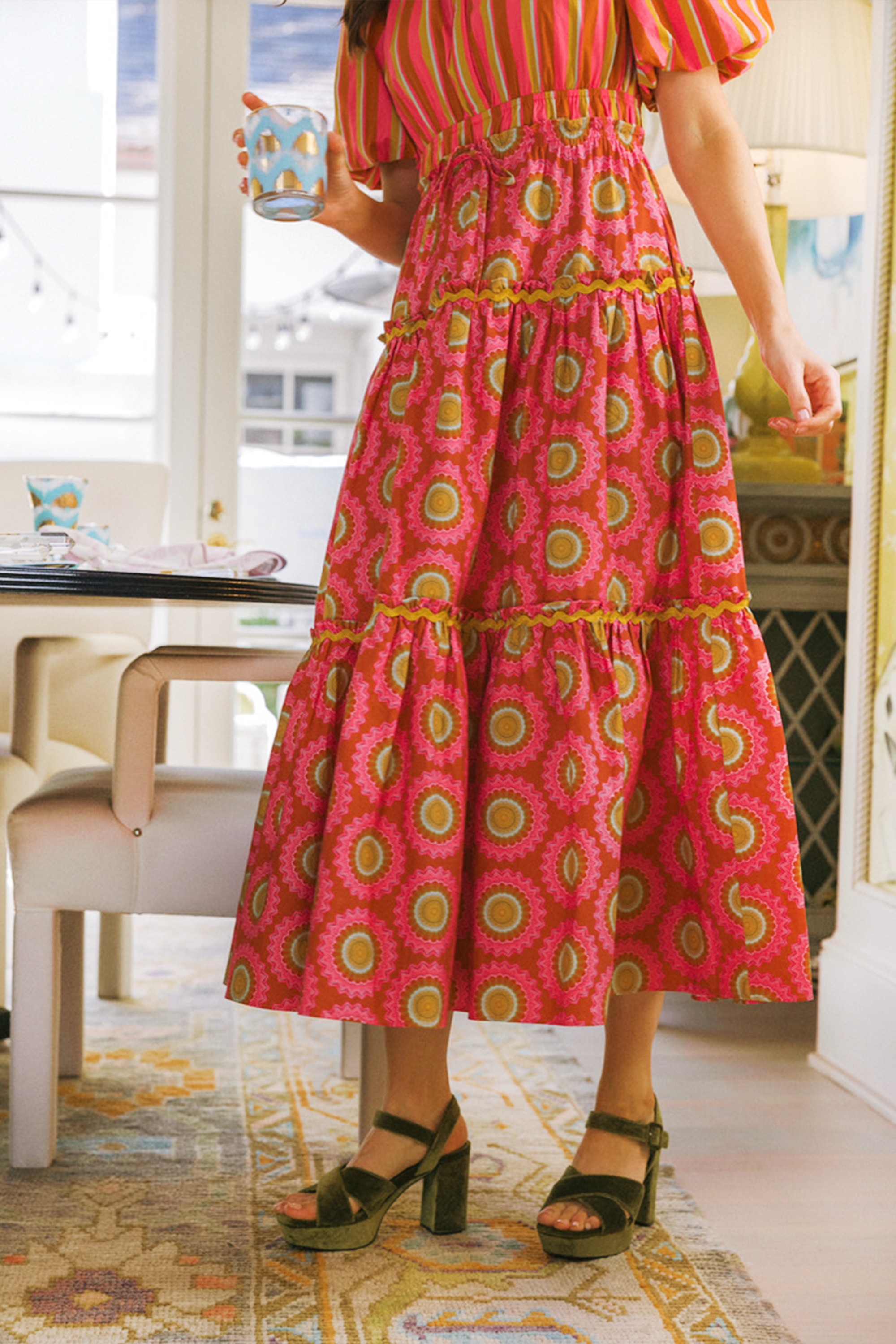 Banyan Street Puff Sleeve Dress - Sunflower Pink & Stripe