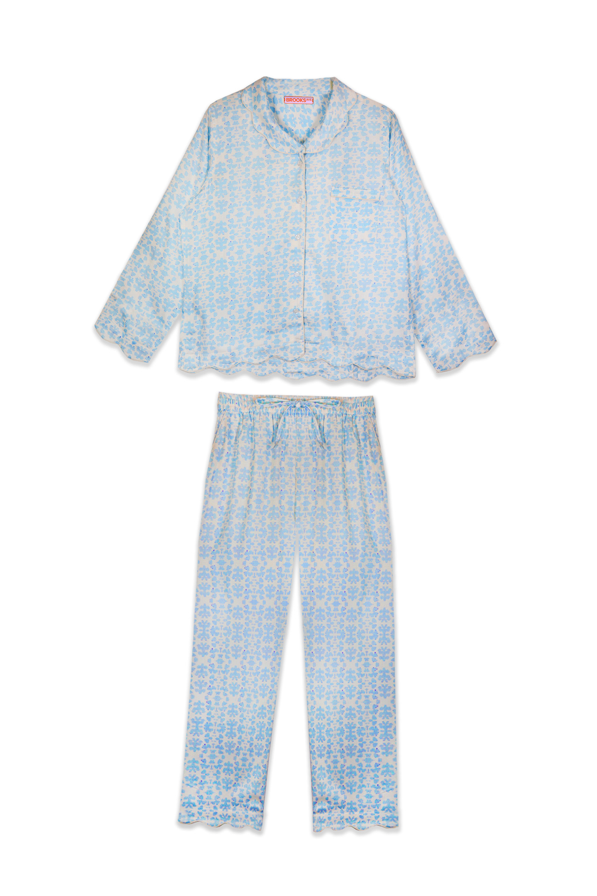Scalloped Pajama Set Long - Blue Chintz