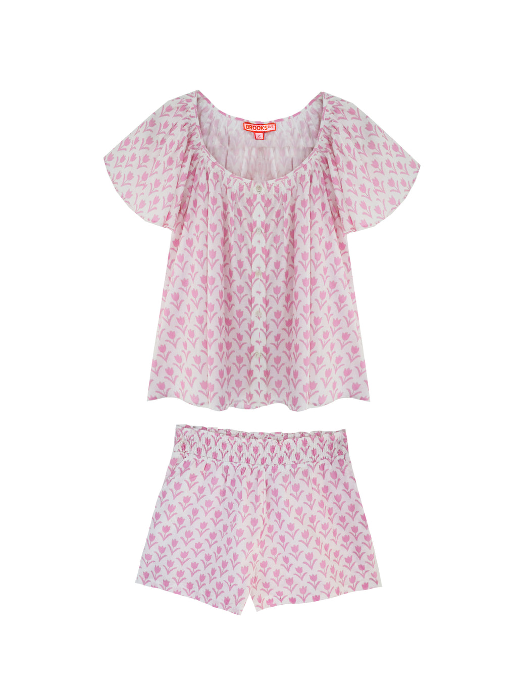 Brooks Avenue Ivy Flutter Sleeve Pajama Set Short - Pink Tulip
