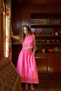 Brooks Avenue | Madelyn Midi Skirt - Pink Embroidered