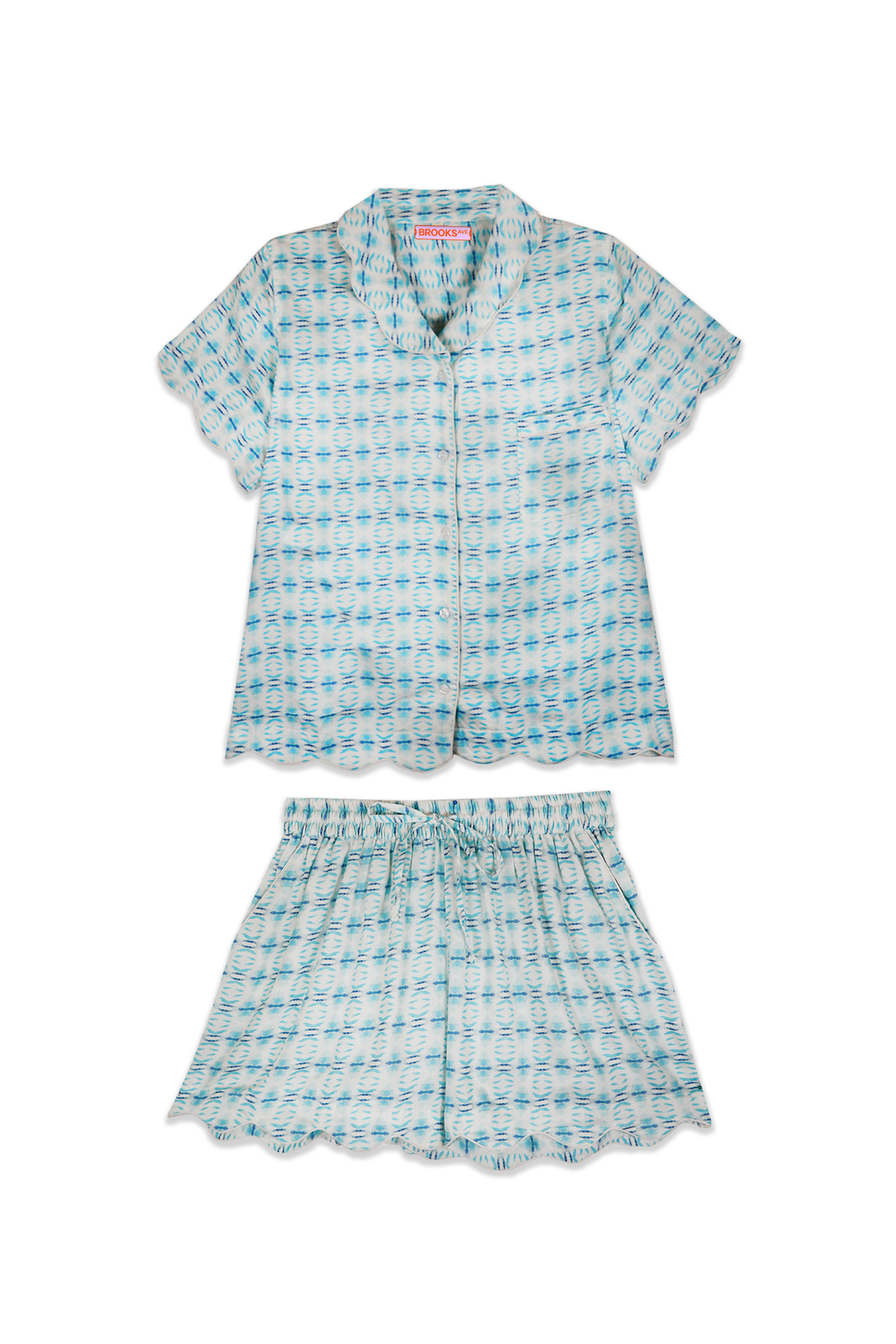Scalloped Pajama Set Short - Cameron Blue