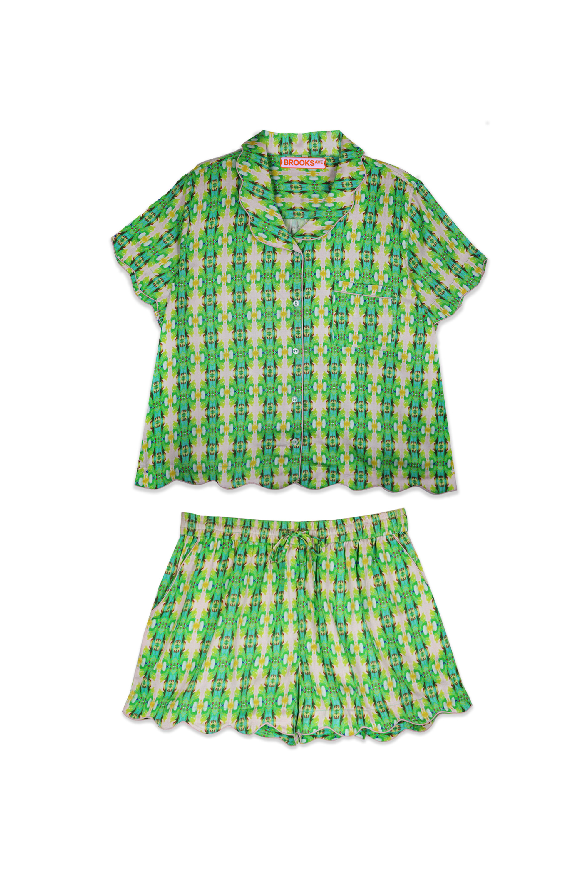 Scalloped Pajama Set Short - Flora Green