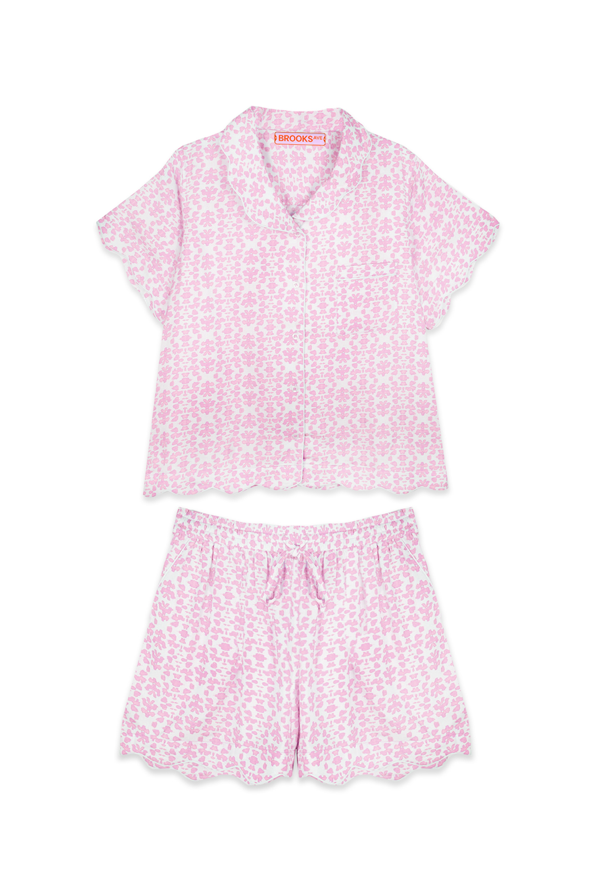 Scalloped Pajama Set Short - Light Pink Chintz