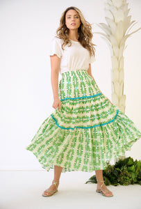 Triple Tiered Maxi Skirt - Palm Leaf